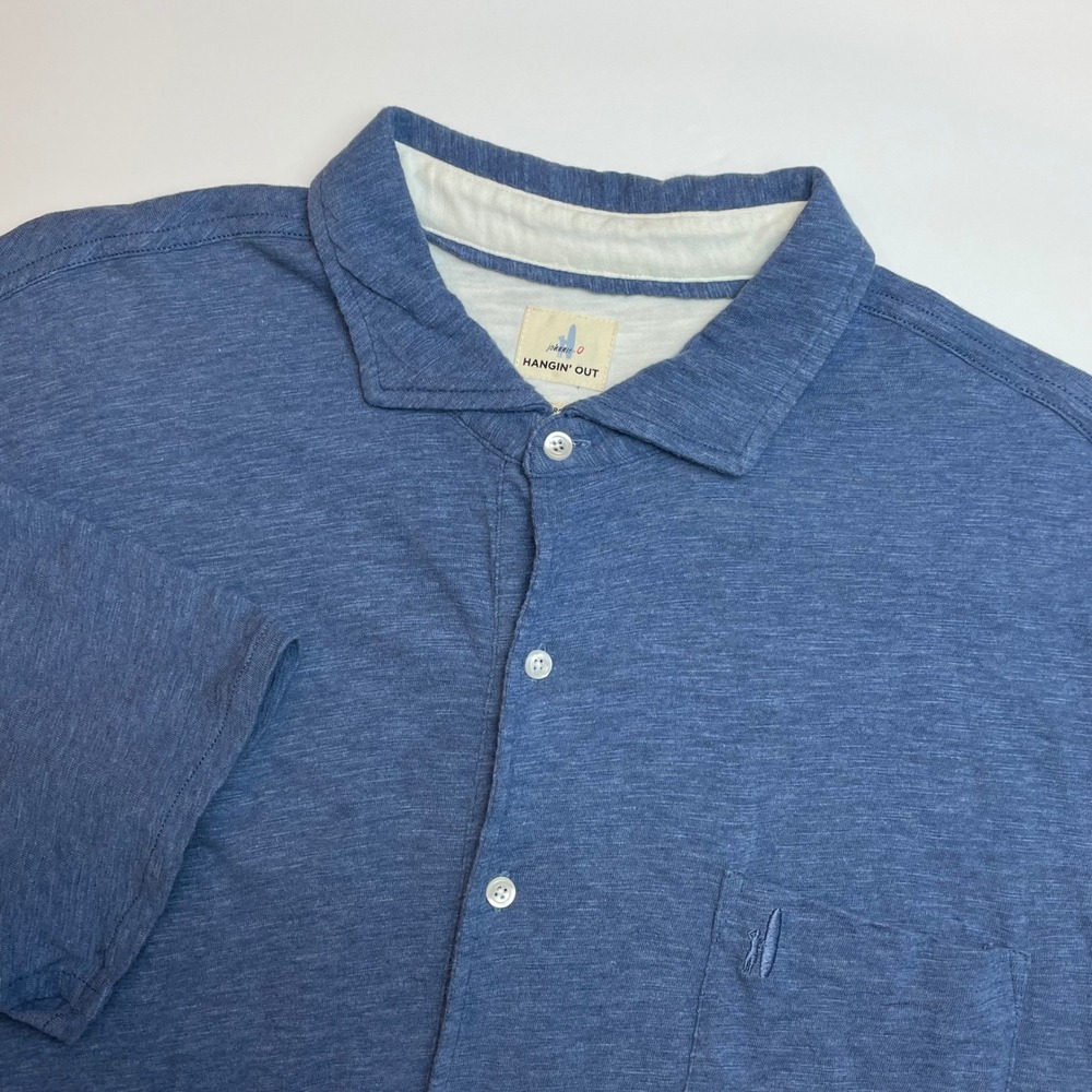 Johnnie O Hangin Out Button Down Shirt XXL Short Sleeve Stretch Blue Golf Slub